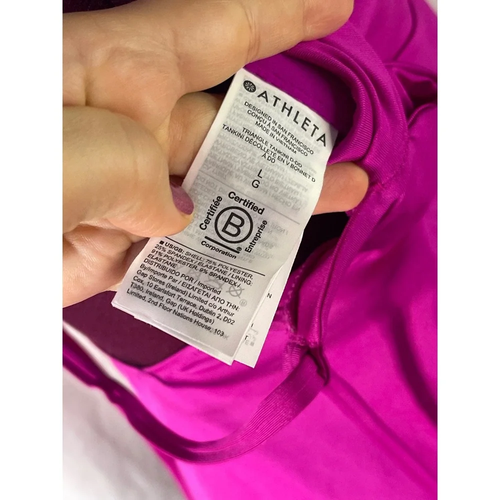 Athleta Triangle Tankini Women L Pink New D-DD Cup Lace Up Back H2ECO Swim Top
